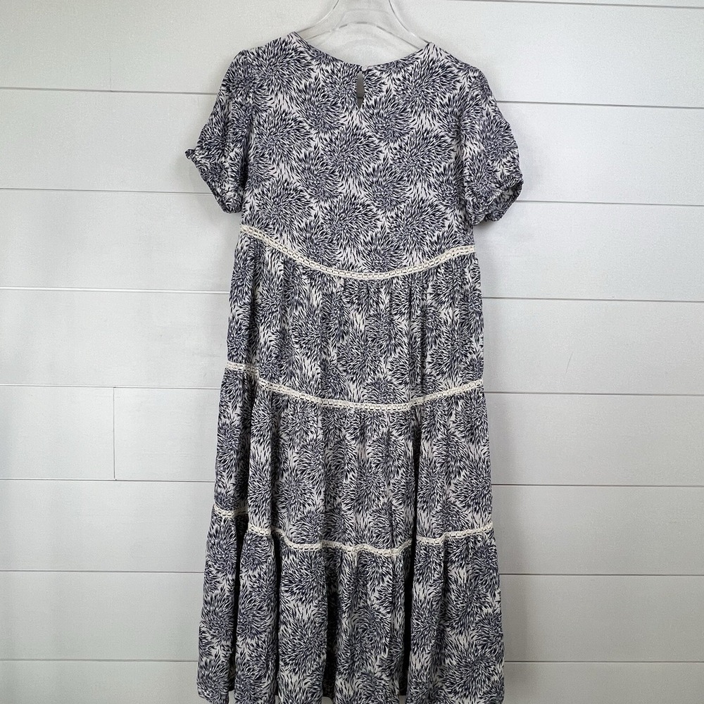 Sundance My Matilda Tiered Midi Dress Women L Navy Floral Crochet High Low Hem - Picture 7 of 11